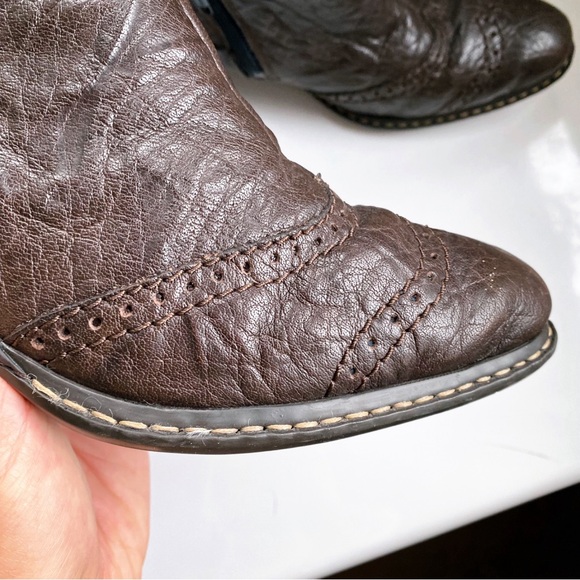 🍩 RIEKER DARK BROWN LEATHER SIDE BUCKLE CHUNKY HEEL BOOTIES! - Picture 10 of 15